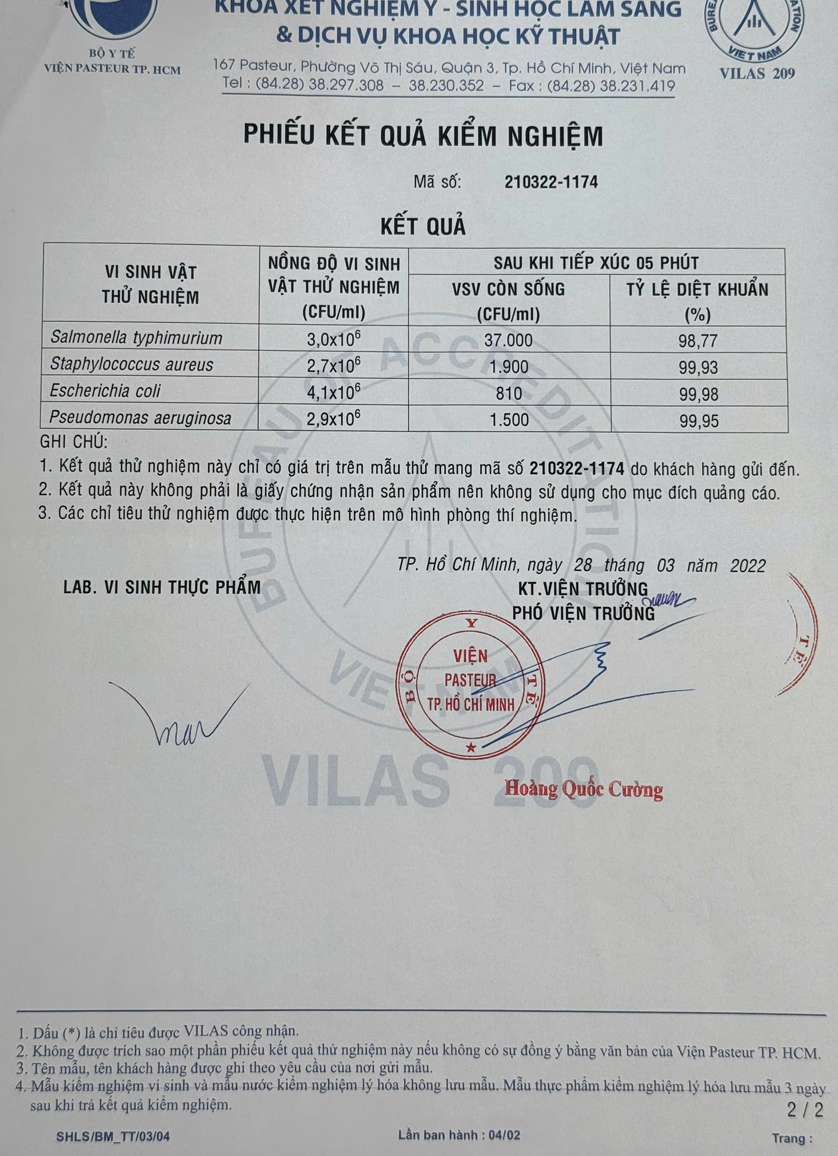 Kết quả thử nghiệm